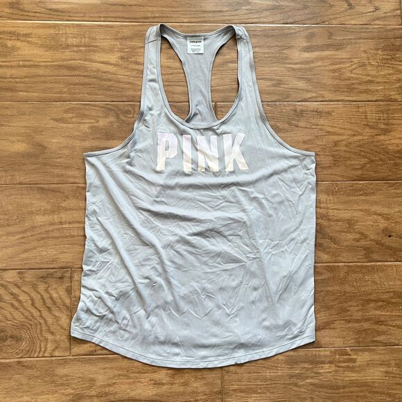 PINK Active Victoria's Secret Tank Top Size S Gray Racerback - Picture 1 of 10